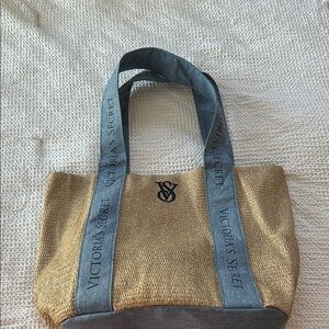 Used Once VS Logo Victoria's Secret Straw & Denim Tote